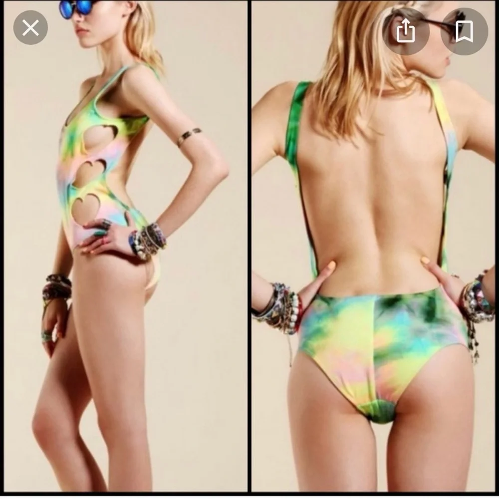 Lolli Rainbow Tie Dye Side Heart Cut Out One Piece Swim Suit - Picture 5 of 14